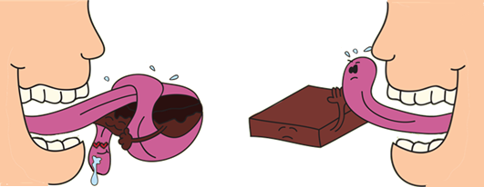 tongues having different experiences eating a brownie