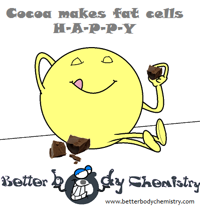 A happy fat cell eating chocolate