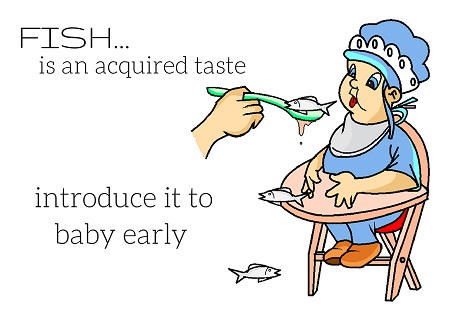 baby eating fish