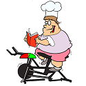 fat chef riding bicycle