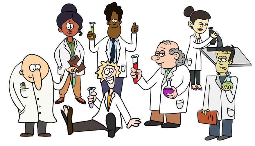 a group of scientists all holding a test tube